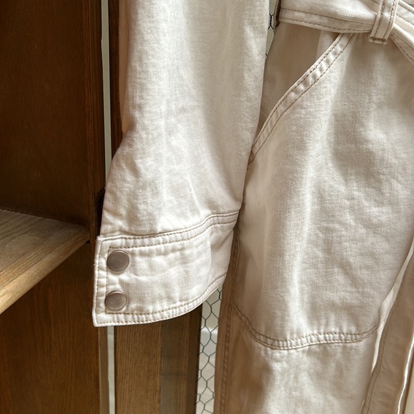 Free People Cream Zip Front Long Sleeve Denim Coveralls Jumpsuit - Picture 8 of 15